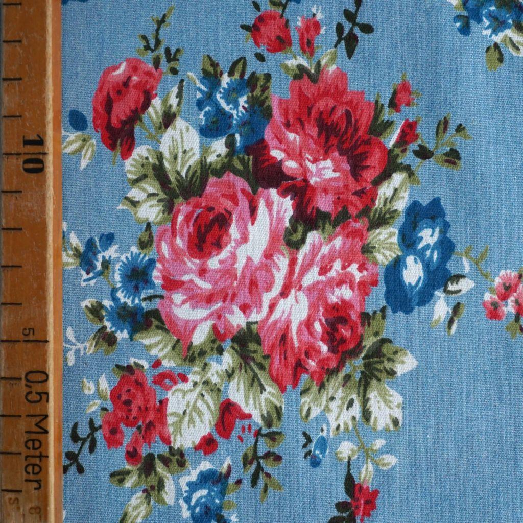 Baumwollstoff Motivdruck Blumenbouquet auf Jeans